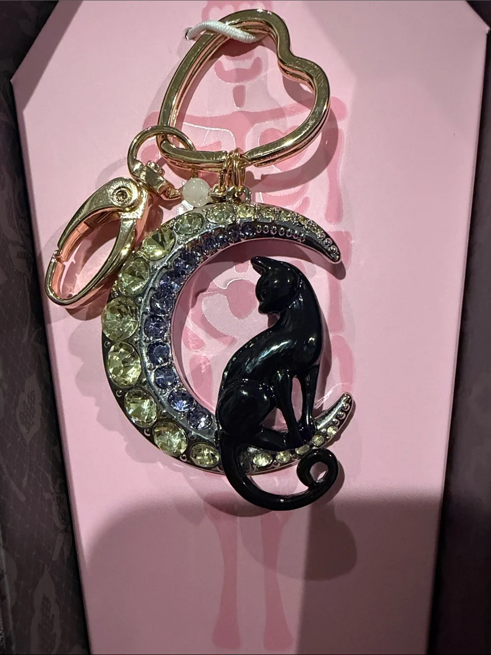 Betsey Johnson Black Cat Crescent Moon Keychain Charm